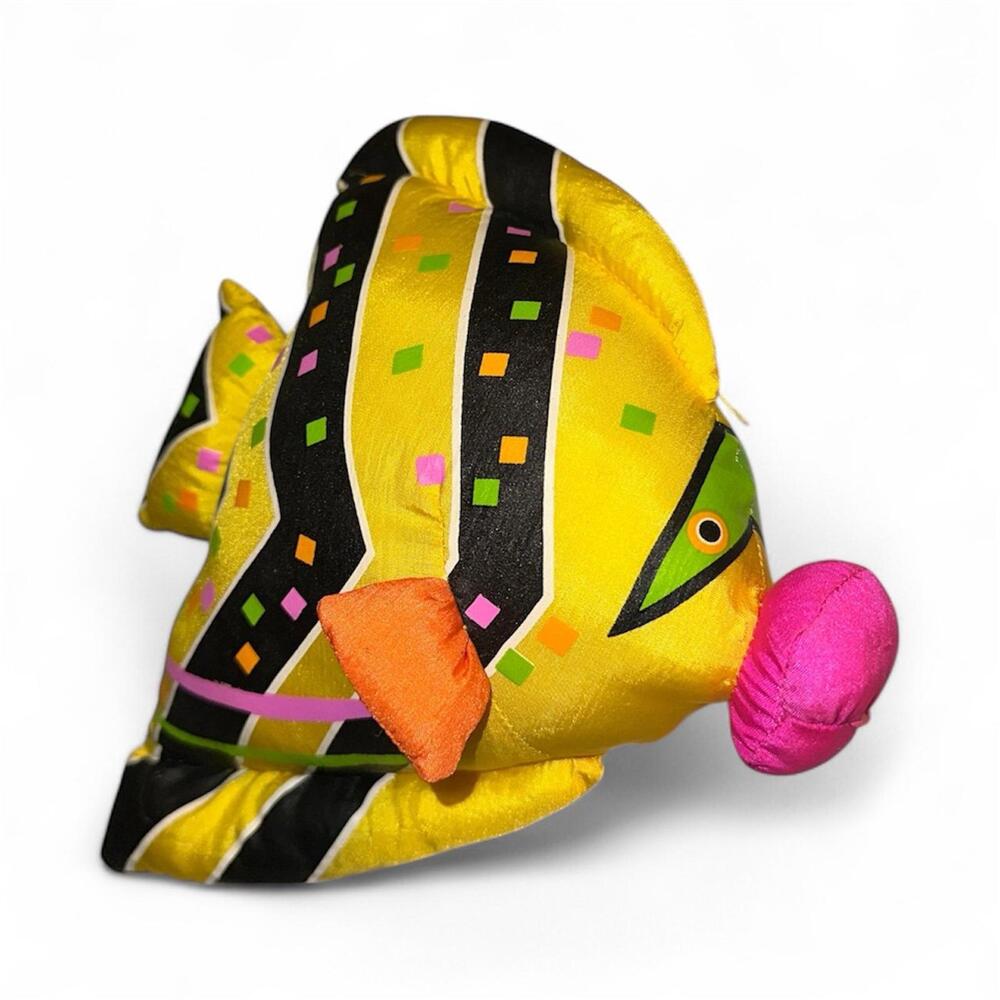 Vintage Dakin Tropical Fish Plush Stuffed Animal Neon 80s Yellow Black Retro Toy